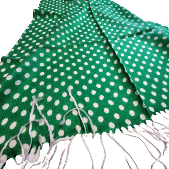 Green and White Polka Dot Scarf Long Rectangular Pashmina - Picture 3 of 7